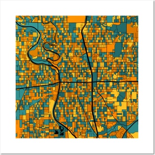 Wichita Map Pattern in Orange & Teal Posters and Art